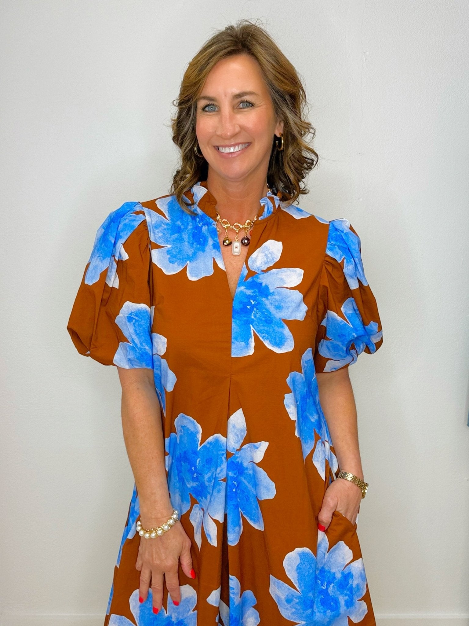 Blue Blossom Daydream Maxi Dress Brown - Jessi Jayne Boutique