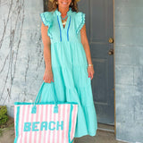 BEACH Pink Striped Pattern Summer Tote Bag - Jessi Jayne Boutique