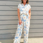 Seaside Sketch Button Down Top and Pant Set - Jessi Jayne Boutique