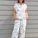 Seaside Sketch Button Down Top and Pant Set - Jessi Jayne Boutique
