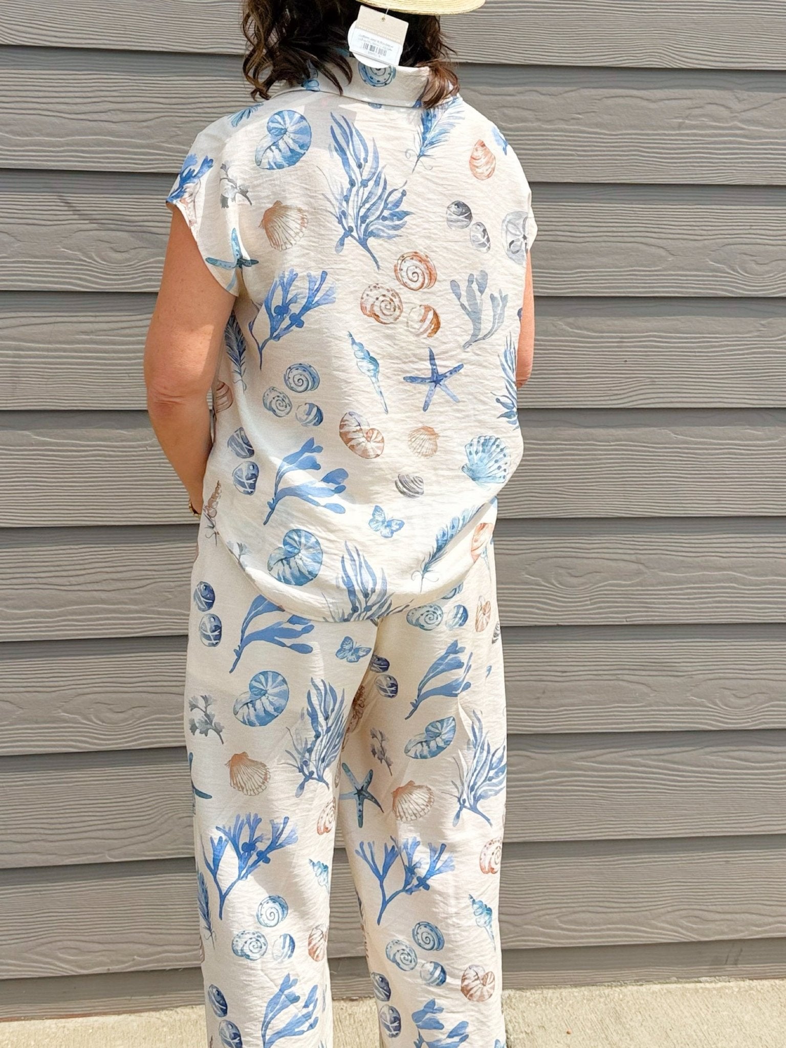 Seaside Sketch Button Down Top and Pant Set - Jessi Jayne Boutique