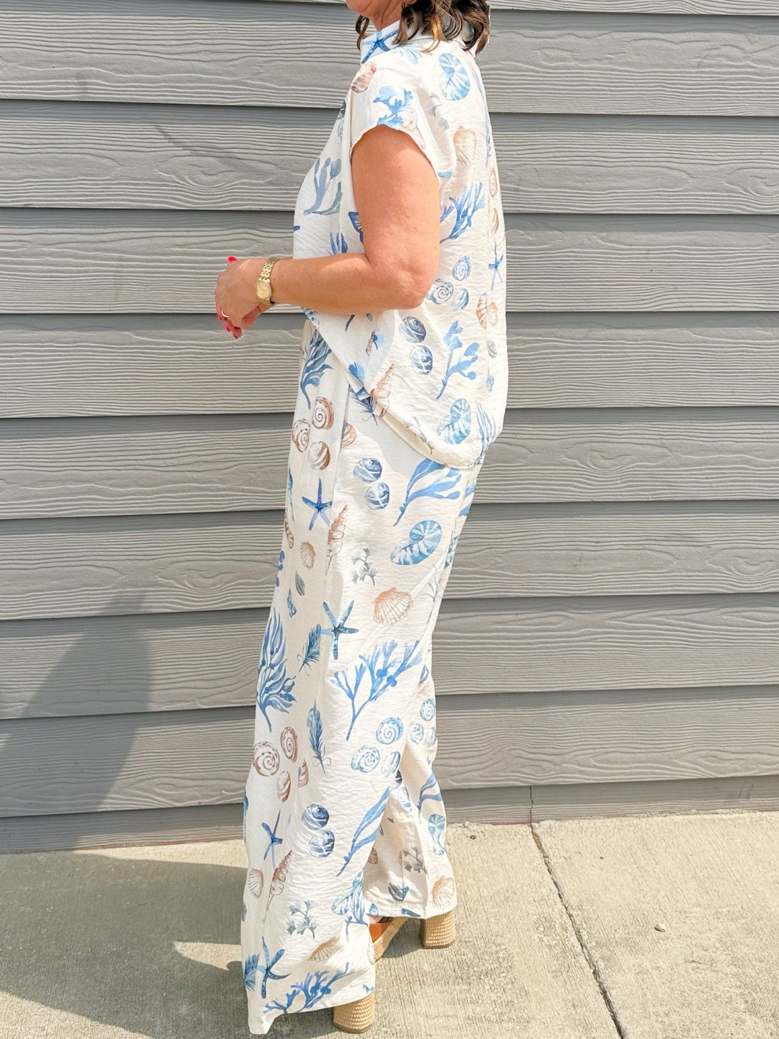 Seaside Sketch Button Down Top and Pant Set - Jessi Jayne Boutique