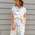 Seaside Sketch Button Down Top and Pant Set - Jessi Jayne Boutique