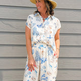Seaside Sketch Button Down Top and Pant Set - Jessi Jayne Boutique