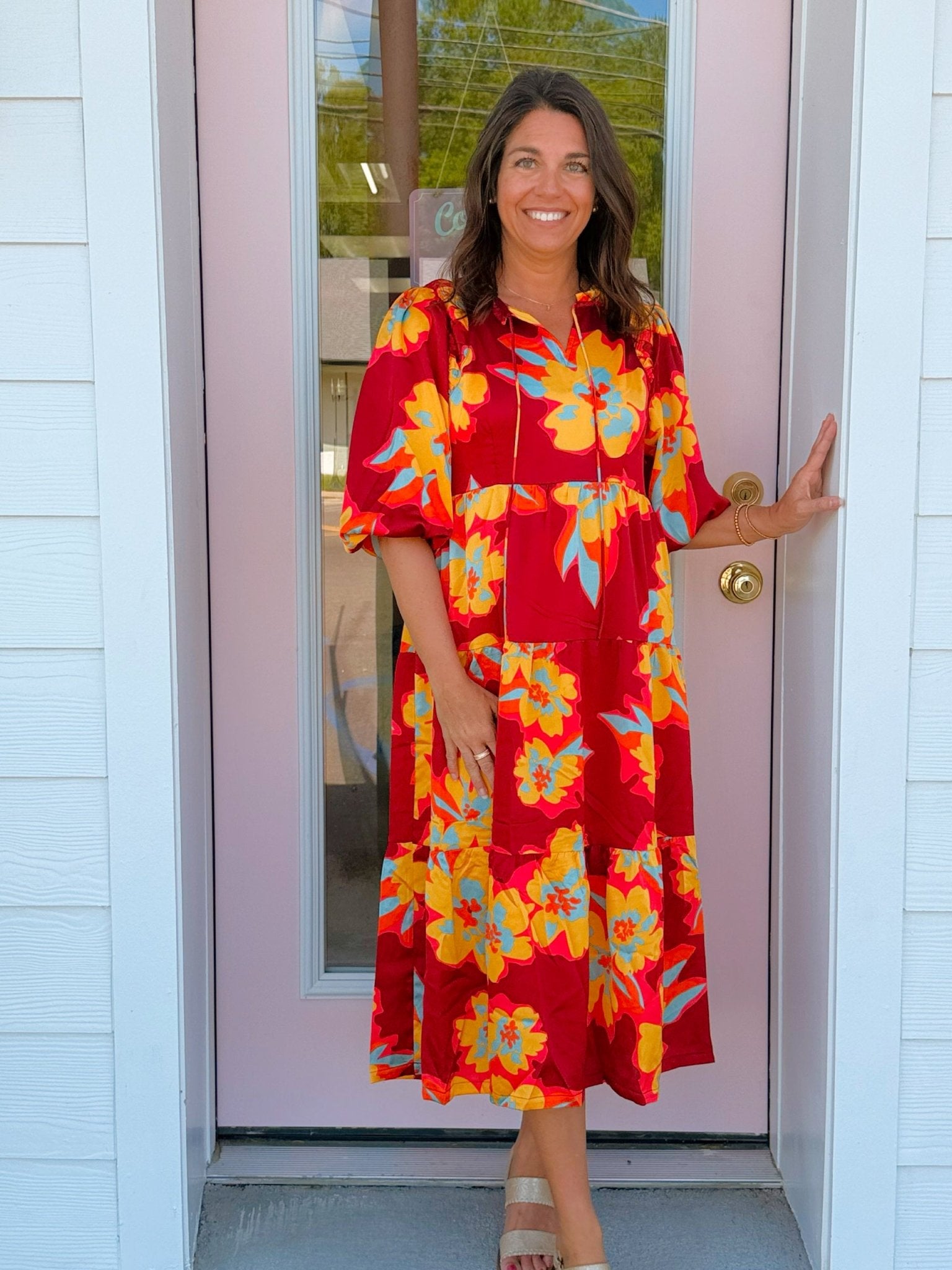 Rouge Bloom Tiered Midi Dress - Jessi Jayne Boutique