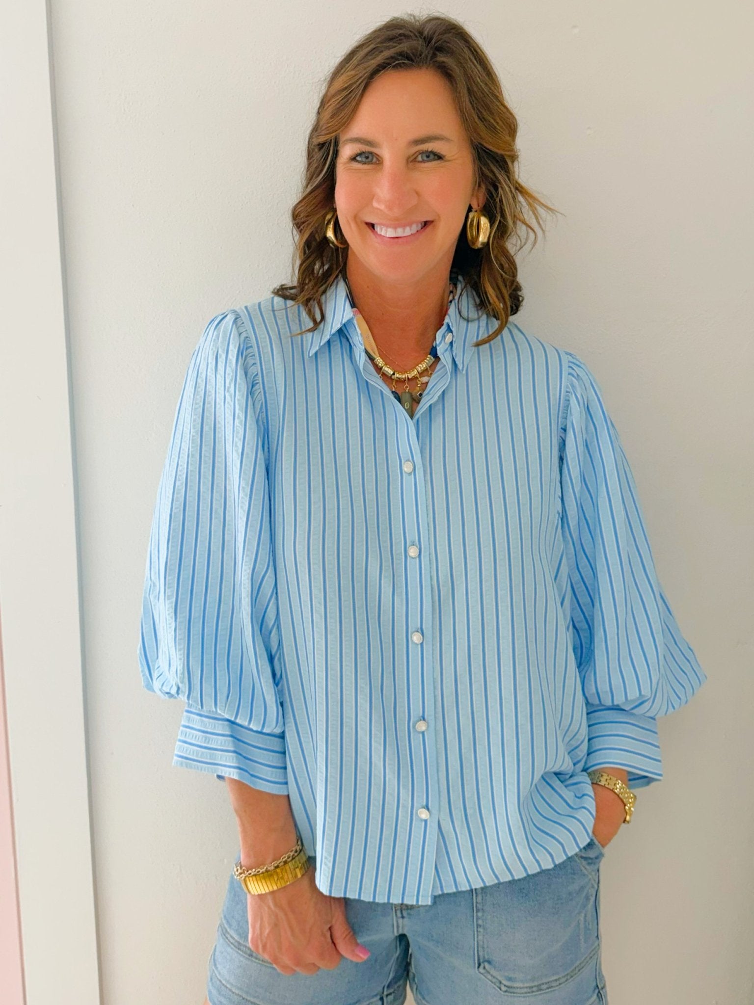 Blue Skies Textured Stripe Top - Jessi Jayne Boutique