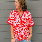 Scarlet Bloom Notched Top - Jessi Jayne Boutique