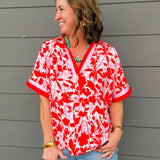Scarlet Bloom Notched Top - Jessi Jayne Boutique