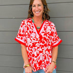 Scarlet Bloom Notched Top - Jessi Jayne Boutique