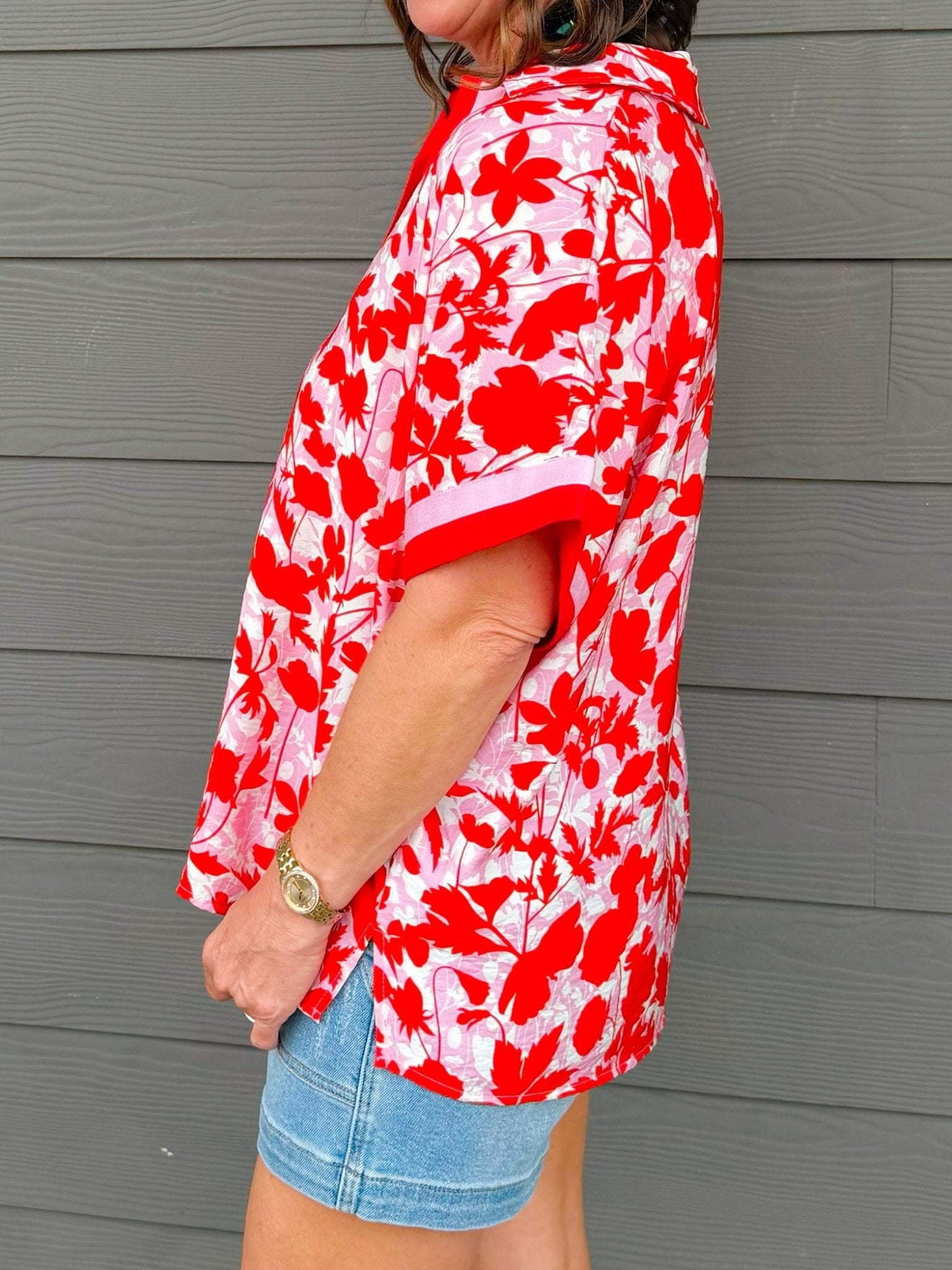 Scarlet Bloom Notched Top - Jessi Jayne Boutique