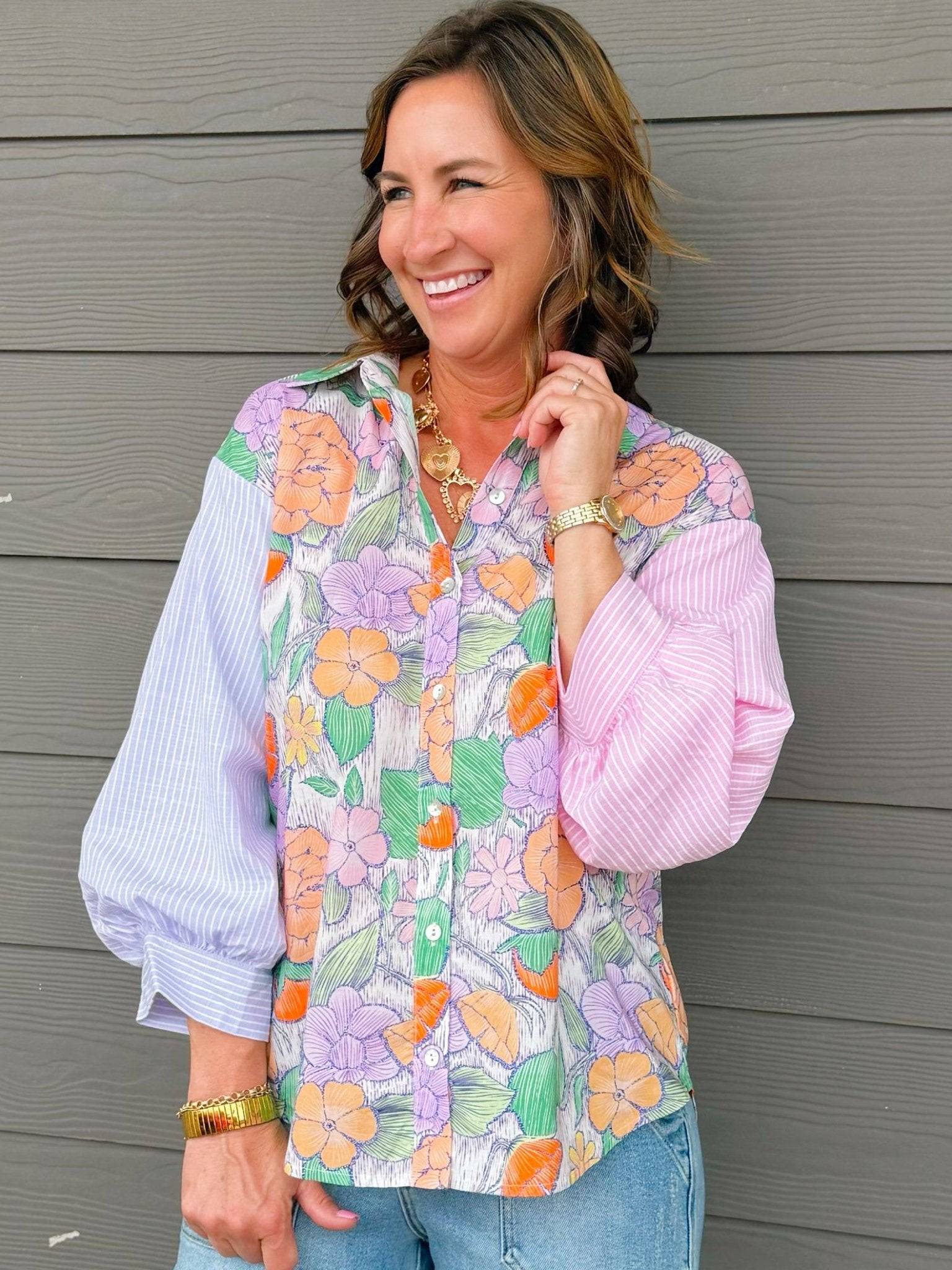 Petal Patchwork Button Down Top - Jessi Jayne Boutique
