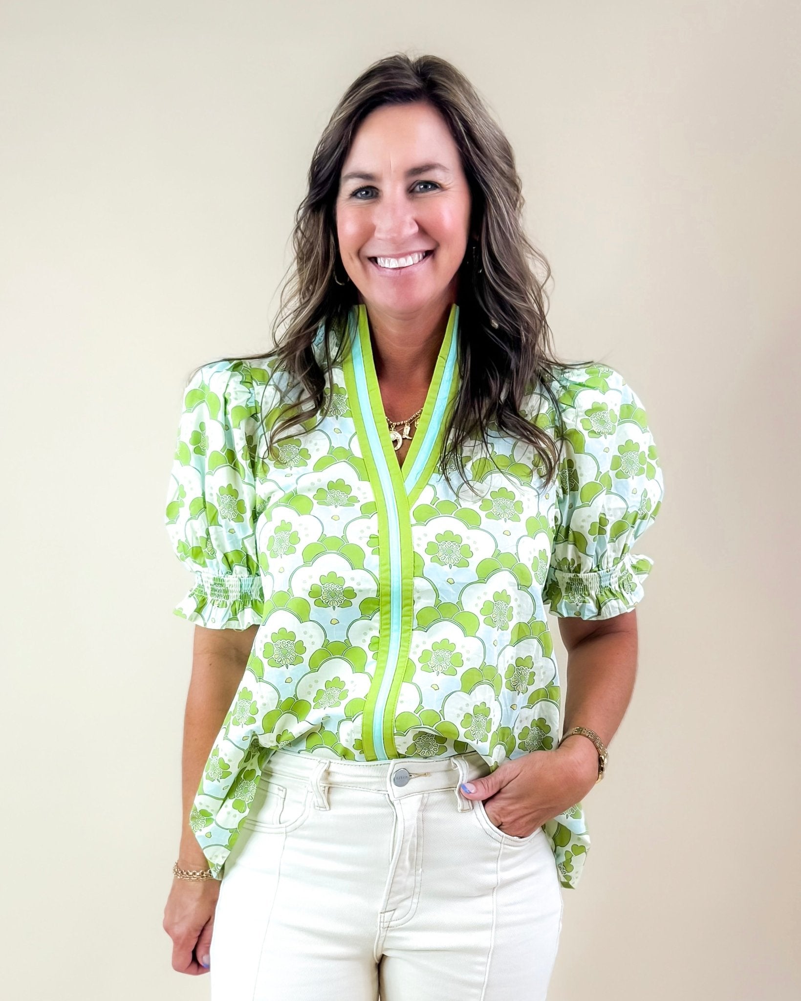 Lime Light Floral Blouse - Jessi Jayne Boutique