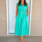 Seafoam Ease Zip Front Midi Dress - Jessi Jayne Boutique