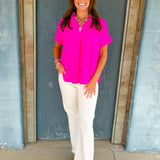 Hot Pink Breeze V - Neck Top - Jessi Jayne Boutique