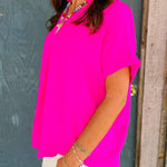 Hot Pink Breeze V - Neck Top - Jessi Jayne Boutique