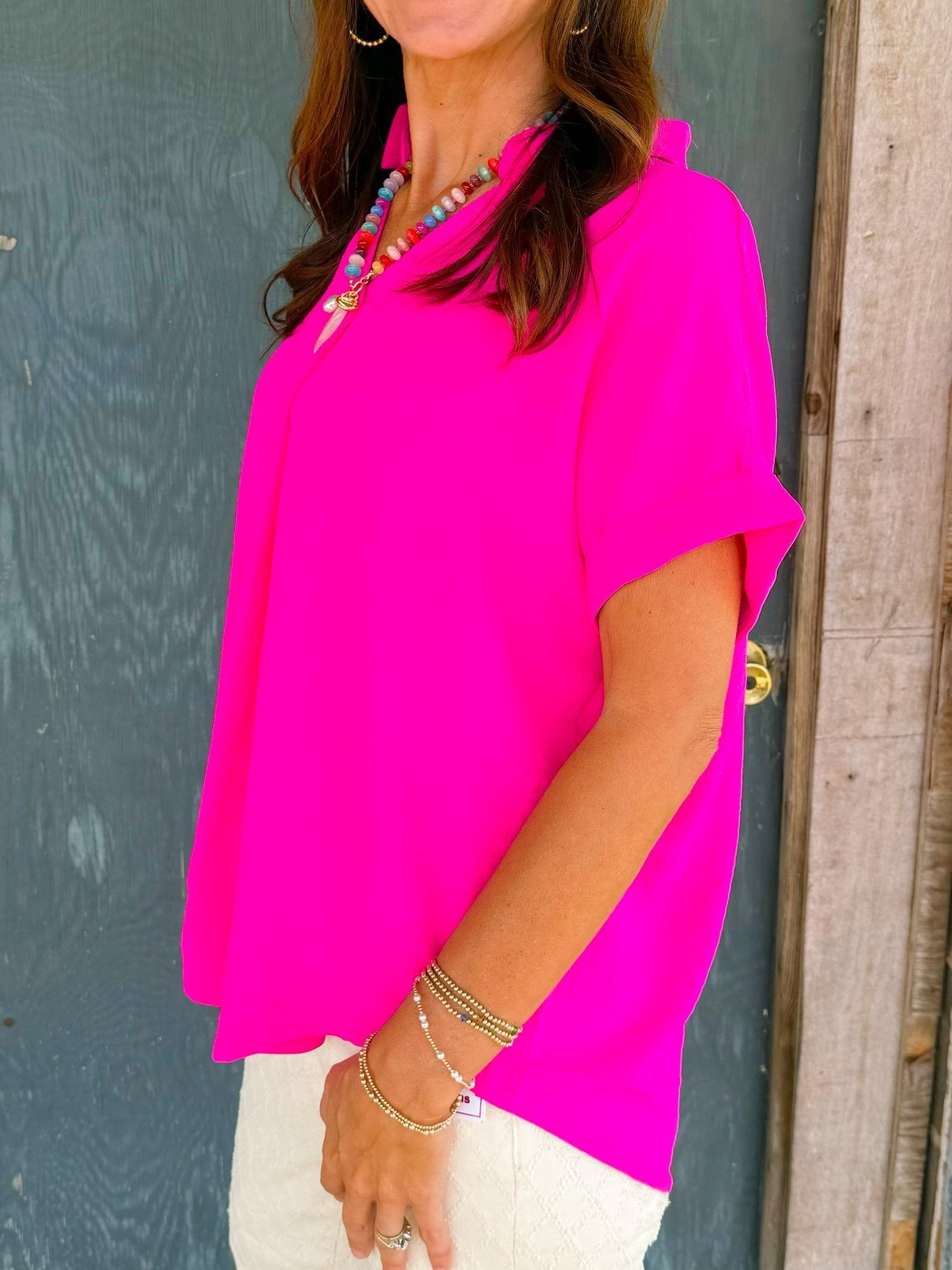 Hot Pink Breeze V - Neck Top - Jessi Jayne Boutique