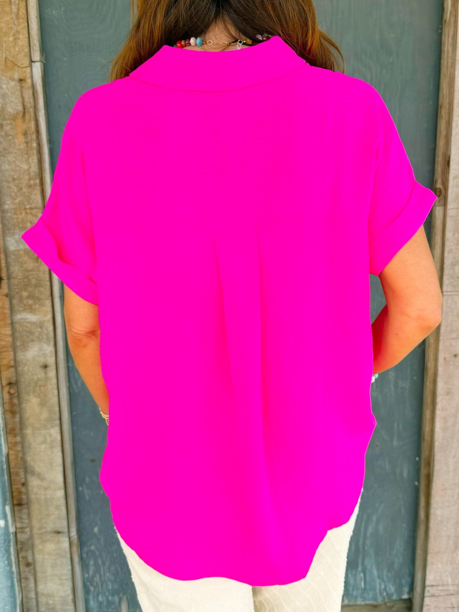 Hot Pink Breeze V - Neck Top - Jessi Jayne Boutique
