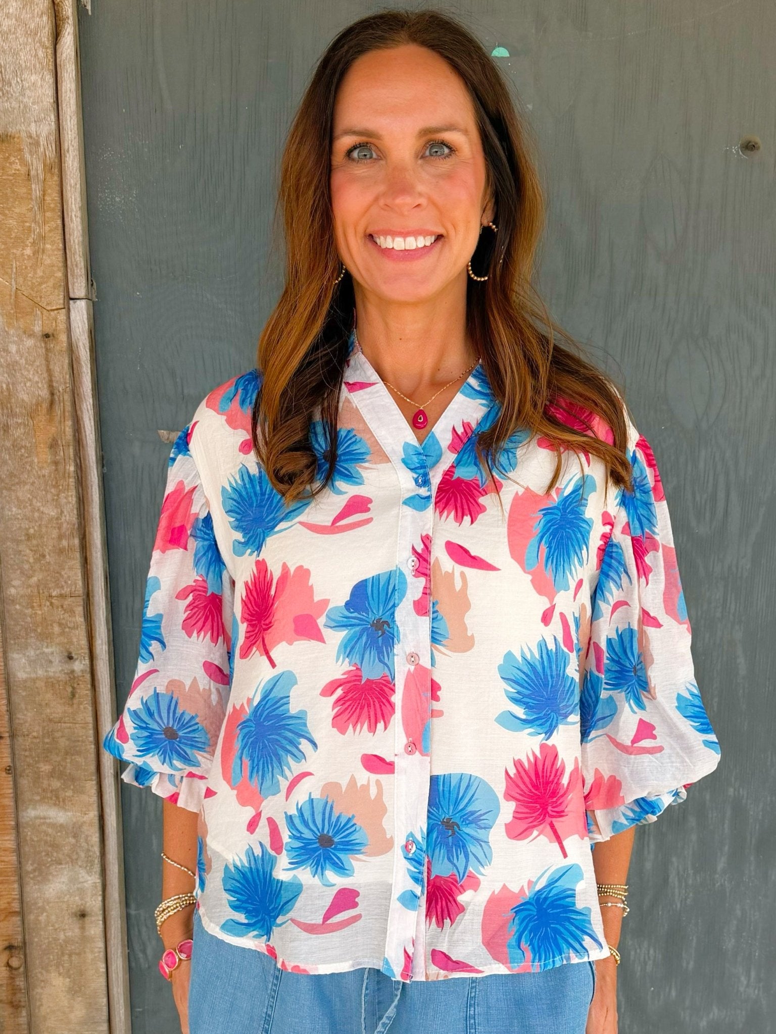 Electric Bloom Button Down Top - Jessi Jayne Boutique