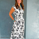 Midnight Garden Zip Front Midi Dress - Jessi Jayne Boutique