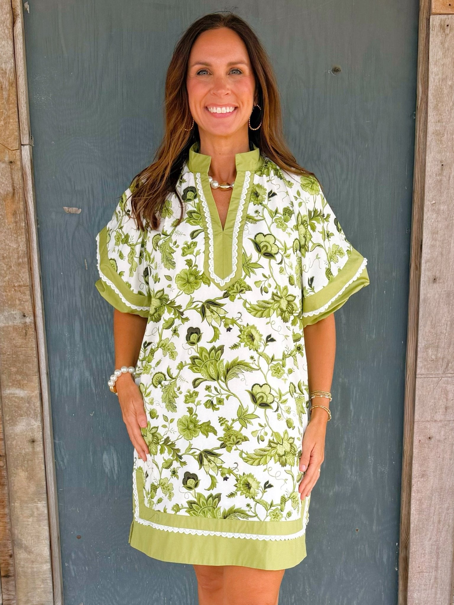 Green Garden Trim Detail Dress - Jessi Jayne Boutique