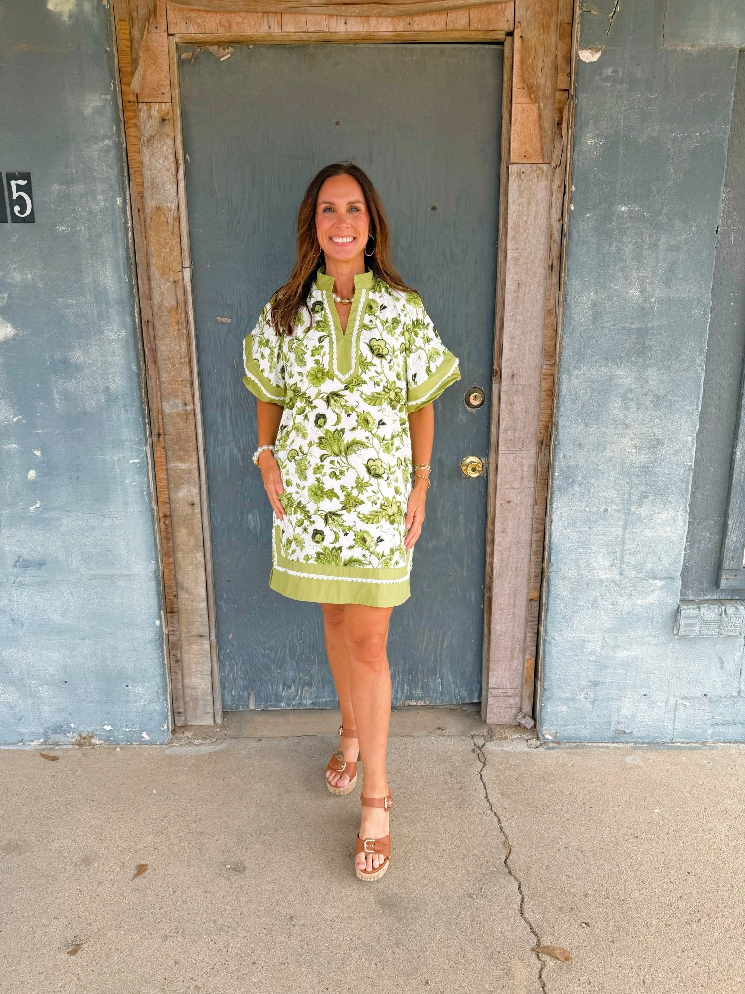 Green Garden Trim Detail Dress - Jessi Jayne Boutique