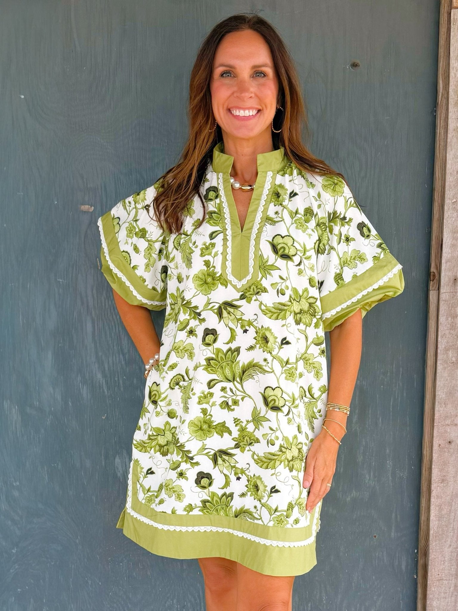 Green Garden Trim Detail Dress - Jessi Jayne Boutique