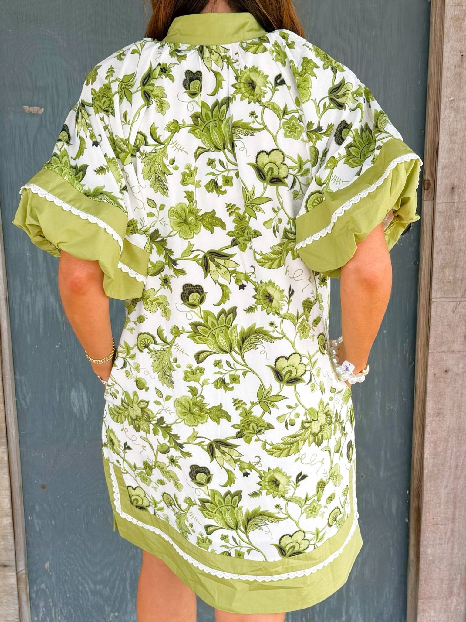 Green Garden Trim Detail Dress - Jessi Jayne Boutique