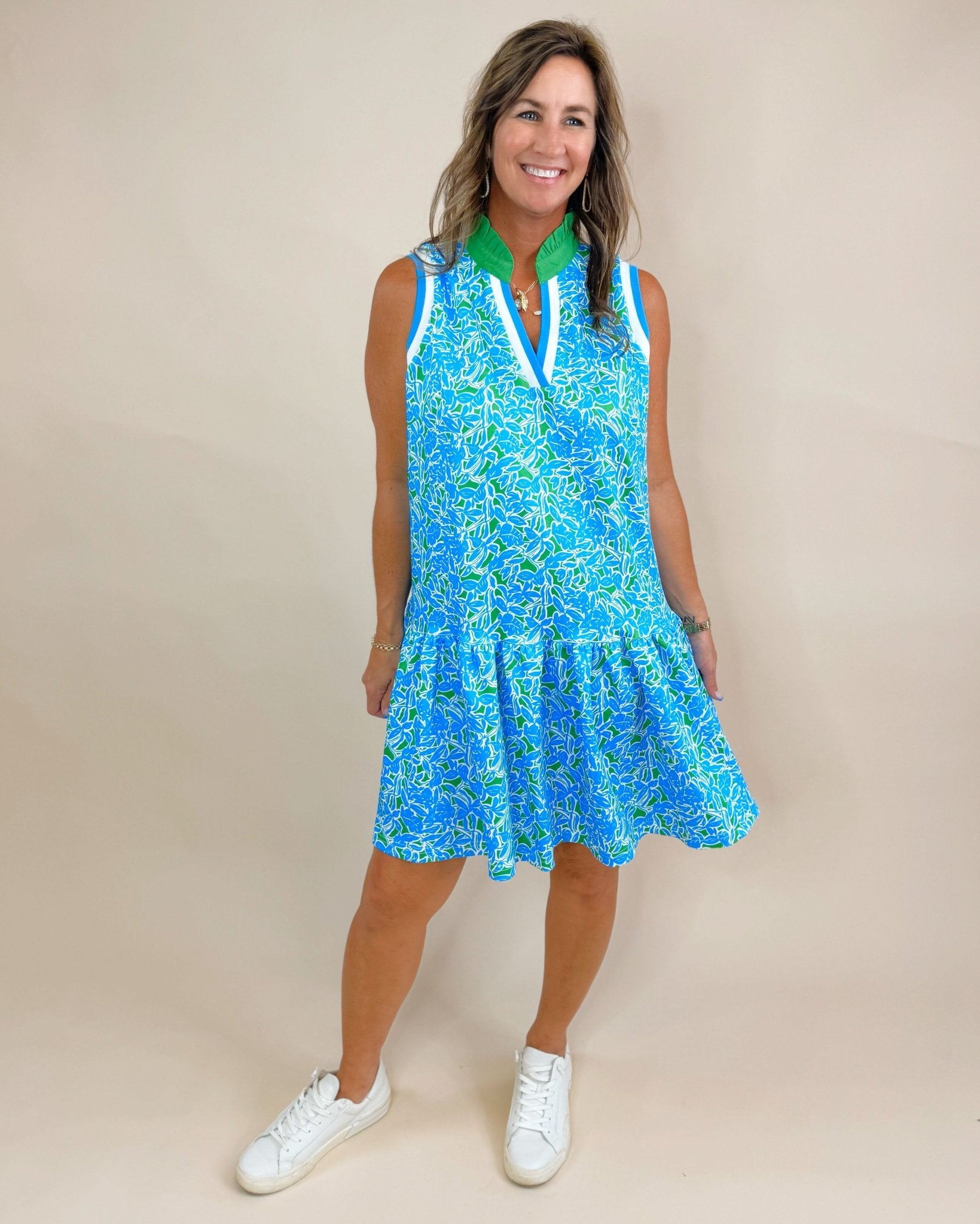 Key Lime Pop Leaf Print Dress - Jessi Jayne Boutique