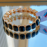 Black Emerald Cut Stone Stretch Bracelet - Jessi Jayne Boutique