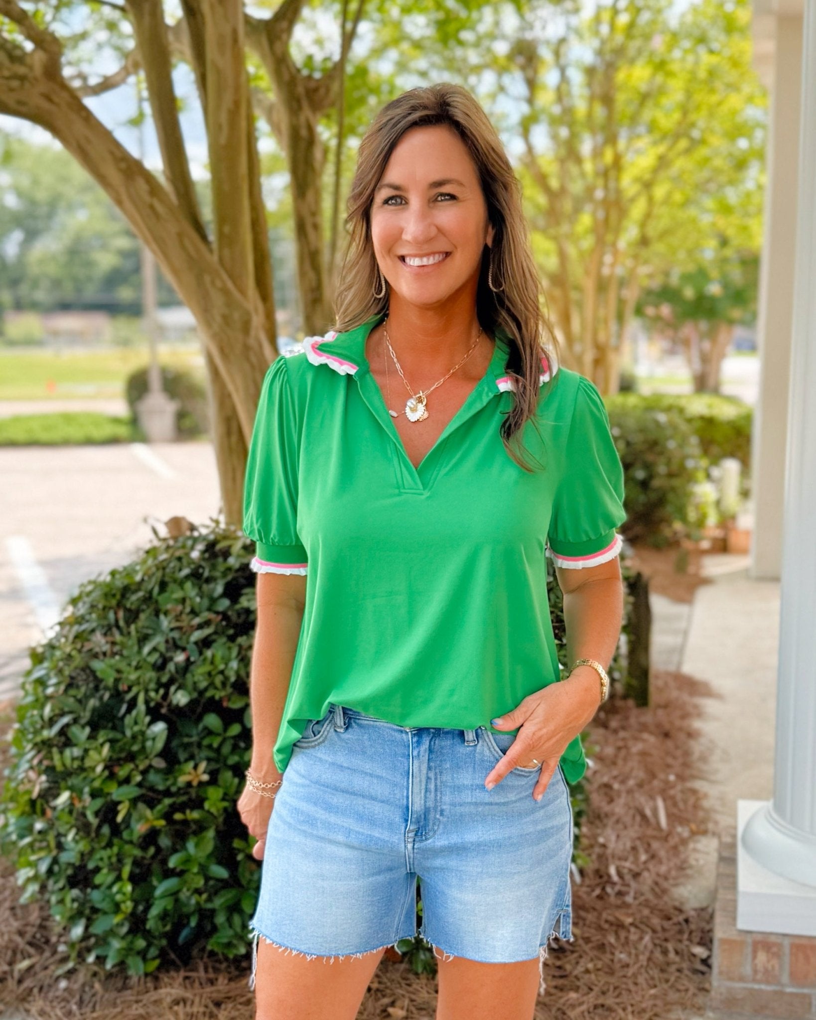 Game Day Prep Ruffle Polo Top - Jessi Jayne Boutique