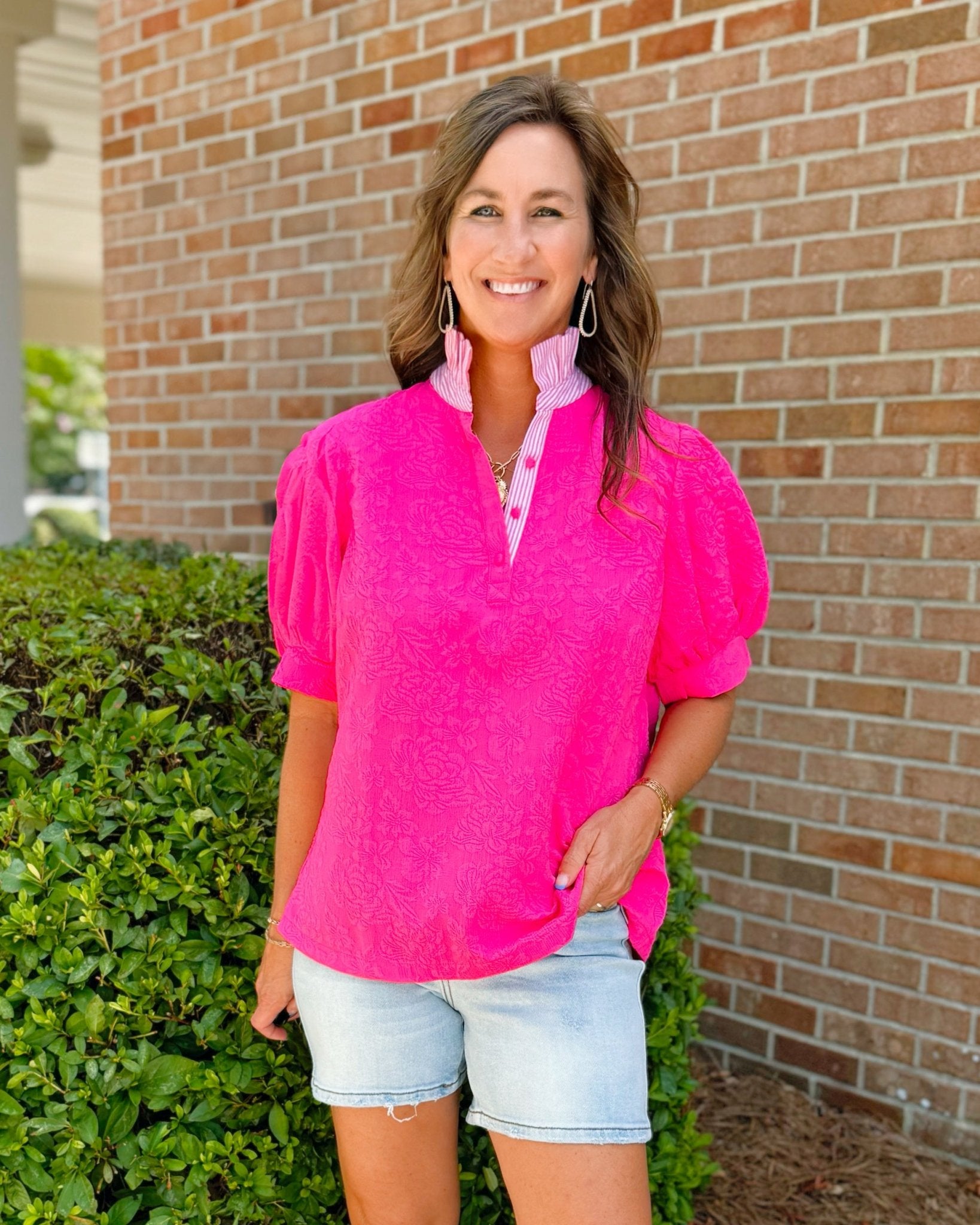 Pink Punch Textured Poplin Top - Jessi Jayne Boutique