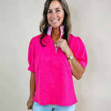 Pink Punch Textured Poplin Top - Jessi Jayne Boutique