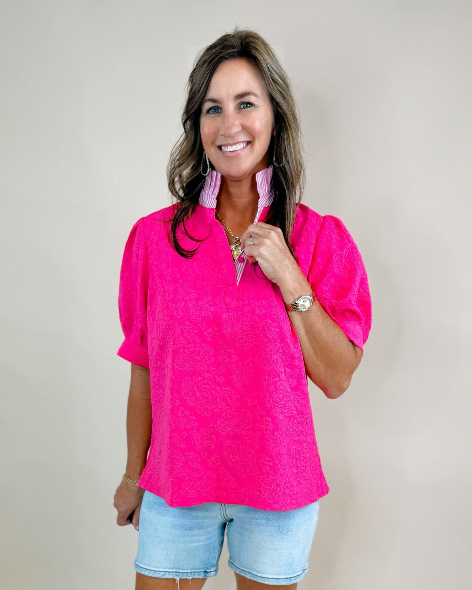 Pink Punch Textured Poplin Top - Jessi Jayne Boutique
