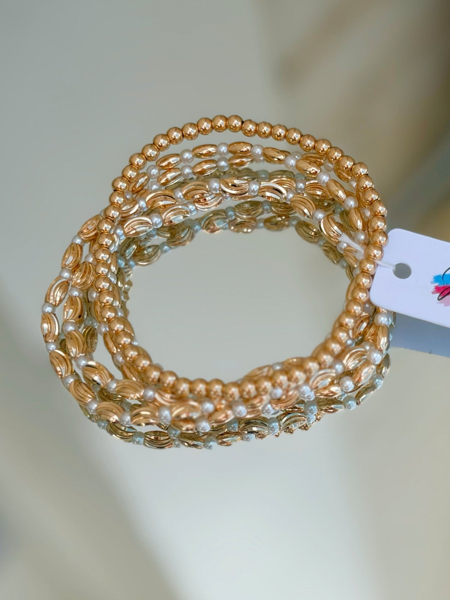 Stacked Pearl Stretch Bangle Trio - Jessi Jayne Boutique