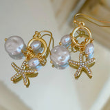 Pearl & Starfish Cluster Drop Earrings - Jessi Jayne Boutique