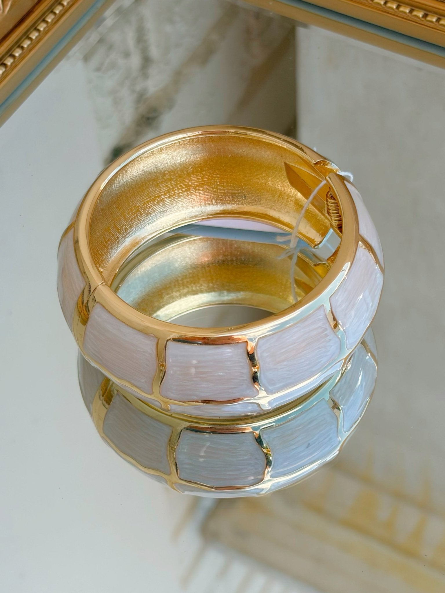 Cream Mosaic Hinged Bangle - Jessi Jayne Boutique