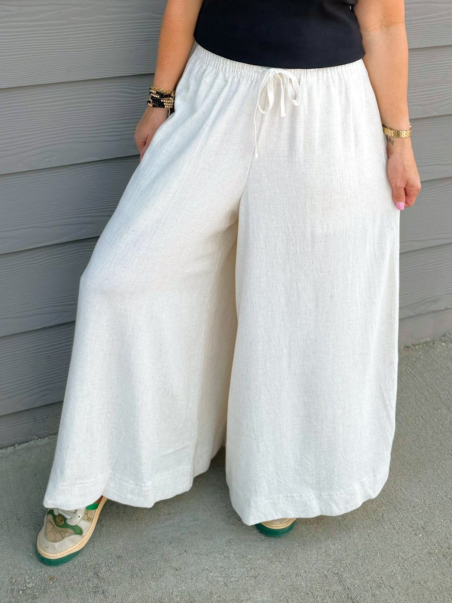 Natural Wide Leg Crop Linen Pants - Jessi Jayne Boutique