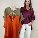 Harvest Hues Luxe Drape V - Neck Top - Jessi Jayne Boutique