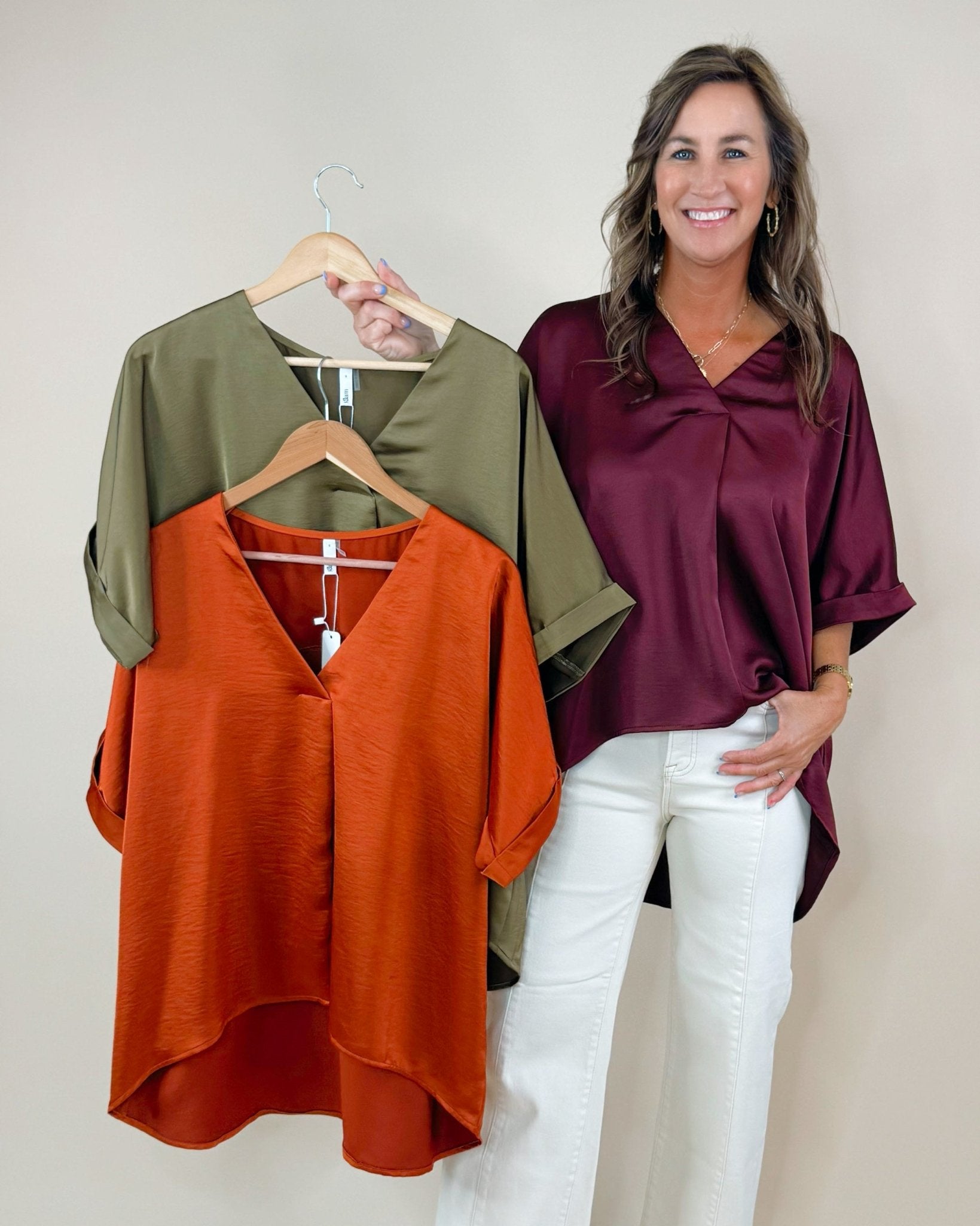 Harvest Hues Luxe Drape V - Neck Top - Jessi Jayne Boutique