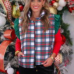 PREORDER- White Christmas Plaid Puffer Vest - Jessi Jayne Boutique