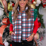 PREORDER- White Christmas Plaid Puffer Vest - Jessi Jayne Boutique