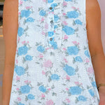 Blue & Pink Floral Ruffle Neck Mini Dress with Pockets - Jessi Jayne Boutique