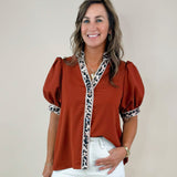 Wild Contrast Ruffle Sleeve Top - Jessi Jayne Boutique