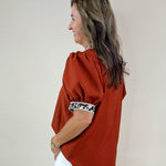 Wild Contrast Ruffle Sleeve Top - Jessi Jayne Boutique
