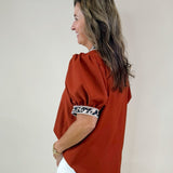 Wild Contrast Ruffle Sleeve Top - Jessi Jayne Boutique