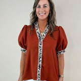 Wild Contrast Ruffle Sleeve Top - Jessi Jayne Boutique