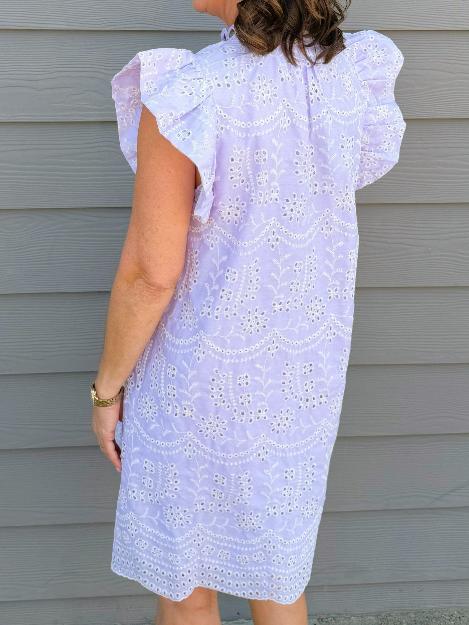 Lavender Eyelet Ruffle Sleeve Mini Dress - Jessi Jayne Boutique