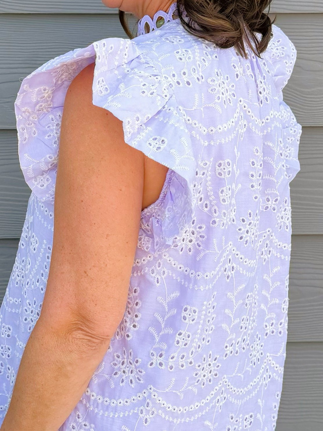 Lavender Eyelet Ruffle Sleeve Mini Dress - Jessi Jayne Boutique