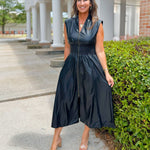 Power Play Pleather Midi Dress (Black and Maroon) - Jessi Jayne Boutique