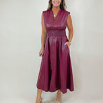 Power Play Pleather Midi Dress (Black and Maroon) - Jessi Jayne Boutique